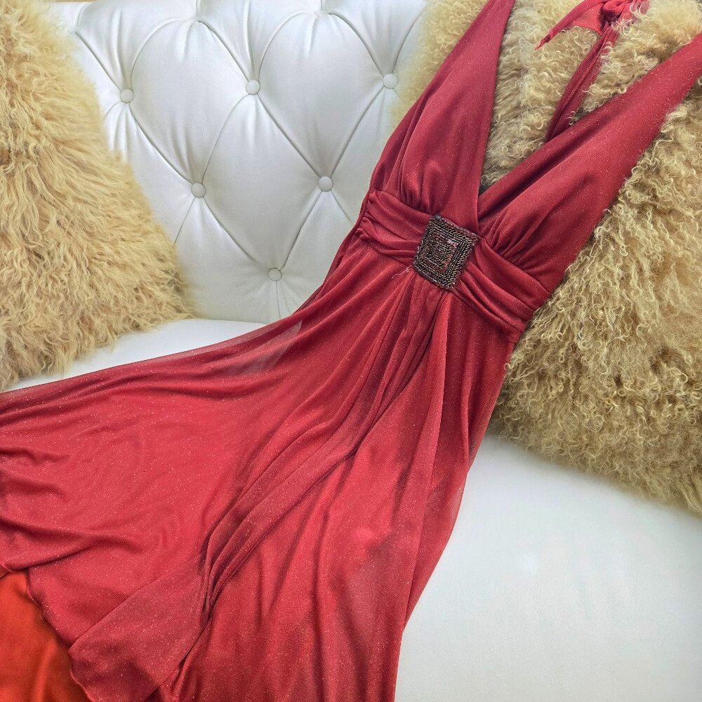Speechless- Orange Glittery Asymmetrical Dress with Beading